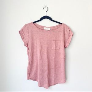 LOFT Linen Cap-Sleeve Pocket Tee in Heathered Coral Pink
